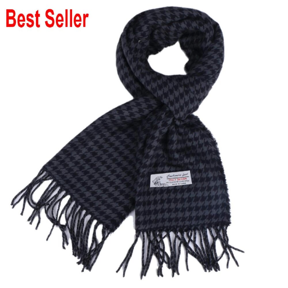 Herringbone Houndstooth Checked Pattern Cashmere … - image 1